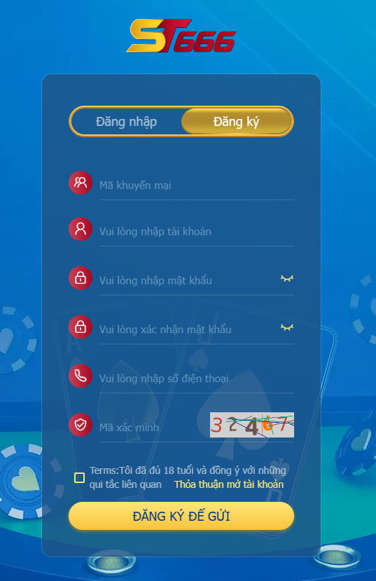 Điền form đăng ký tài khoản