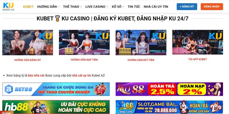 Giao diện chính của Kubet AE trên web